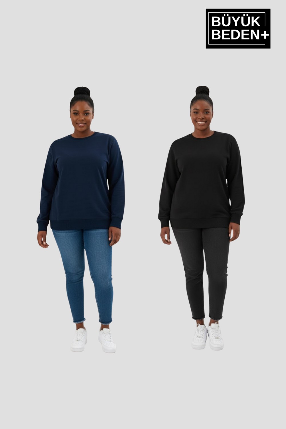 Superlife Kadın Büyük Beden Bisiklet Yaka 2’li Set-Rahat Kalıp Ince Sweatshirt SPR26BSWK956+2 görsel 6