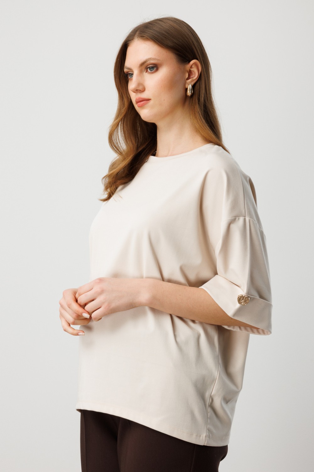 ON Kadın Büyük Beden Yarım Kol Metal Aksesuarlı Bluz 61434 Taş görsel 2