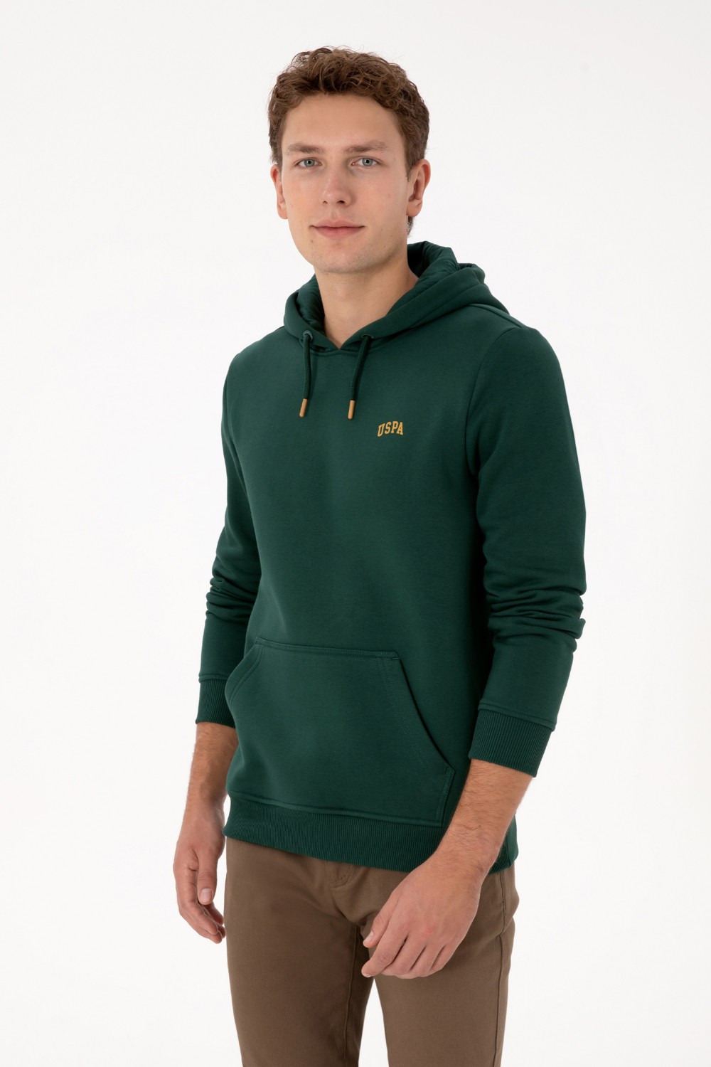 U.S. Polo Assn. Erkek Regular Fit Kapüşonlu Şardonlu Koyu Yeşil Basic Sweatshirt 50315582-VR079