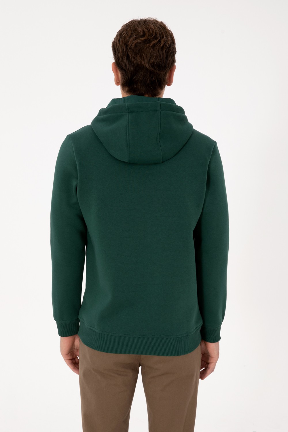 U.S. Polo Assn. Erkek Regular Fit Kapüşonlu Şardonlu Koyu Yeşil Basic Sweatshirt 50315582-VR079 görsel 5