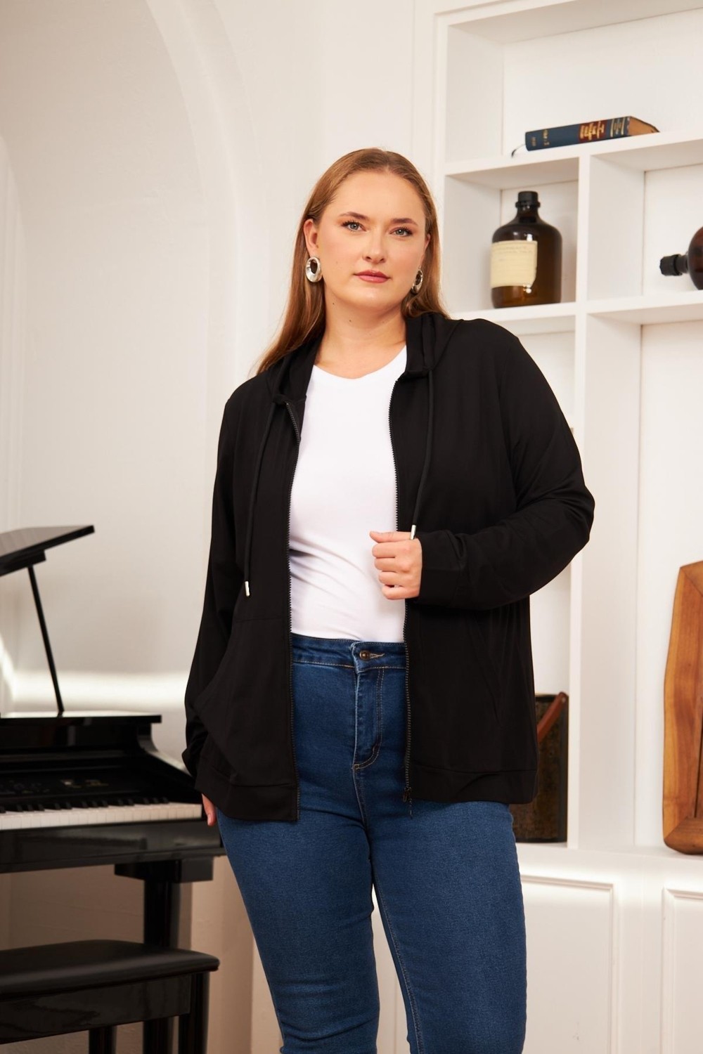 Rmg Büyük Beden Modal Sweatshirt Hırka Siyah görsel 3
