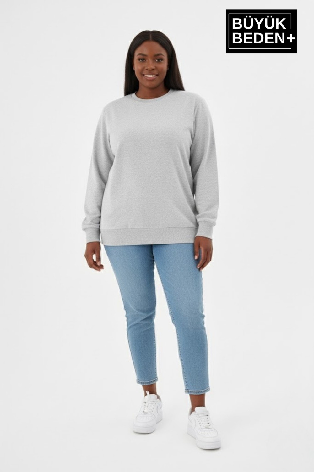 Superlife Kadın Büyük Beden Ikili Bisiklet Yaka 3'lü Set -Rahat Kalıp Ince Sweatshirt SPR26BSW956+3 görsel 2