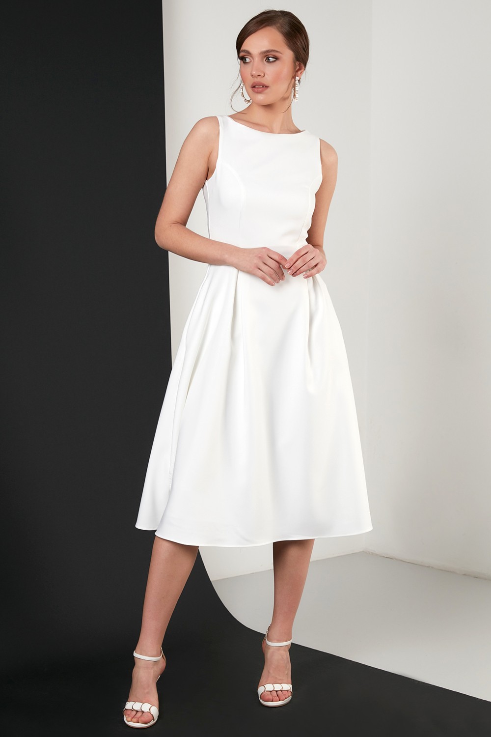 Lela Regular Fit Bisiklet Yaka Cepli Pileli Midi Boy Abiye Elbise Bayan Elbise 6111963 görsel 2