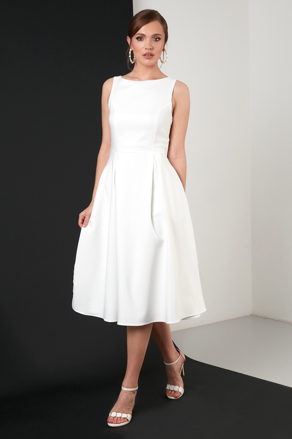 Lela Regular Fit Bisiklet Yaka Cepli Pileli Midi Boy Abiye Elbise Bayan Elbise 6111963 görsel 4