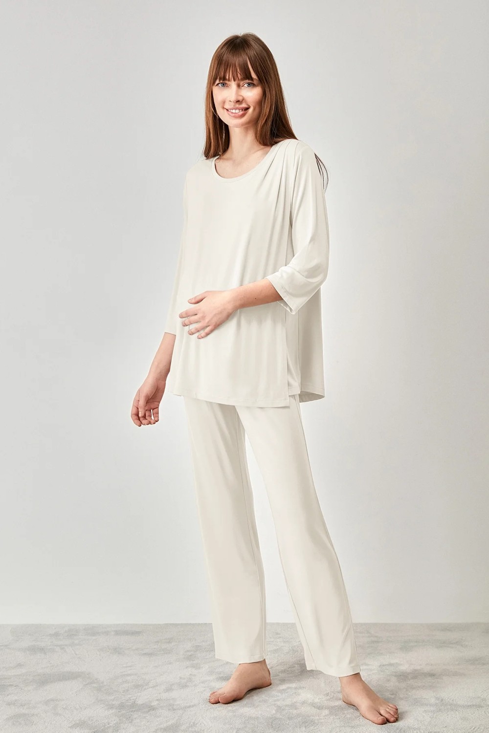 Catherine's Yumuşak Dokulu Hamile Pijama Takımı %94 Viskon %6 Elastan ile Konforlu Kullanım için M Beden görsel 7