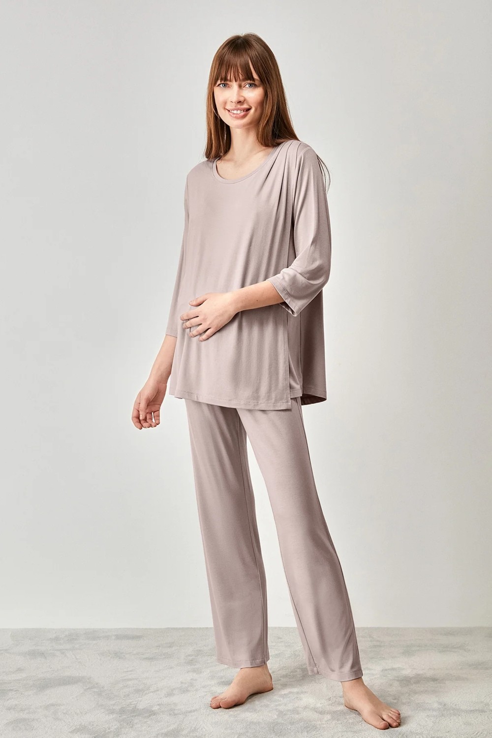 Catherine's Yumuşak Dokulu Hamile Pijama Takımı %94 Viskon %6 Elastan ile Konforlu Kullanım için M Beden
