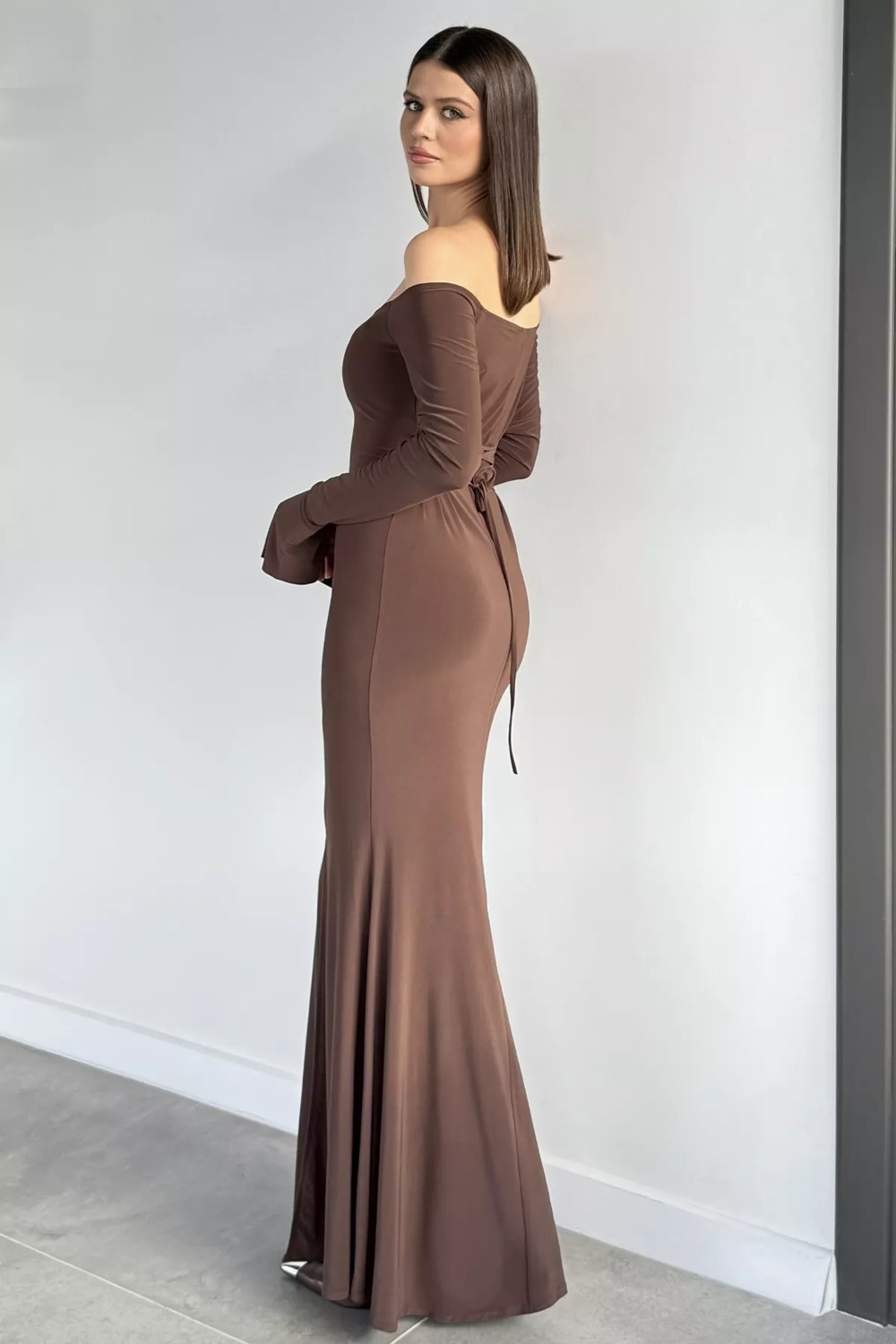 Gülseli Kadın Sırt Bağlamalı Yırtmaç Detaylı Likralı Abiye P-00019798 görsel 4