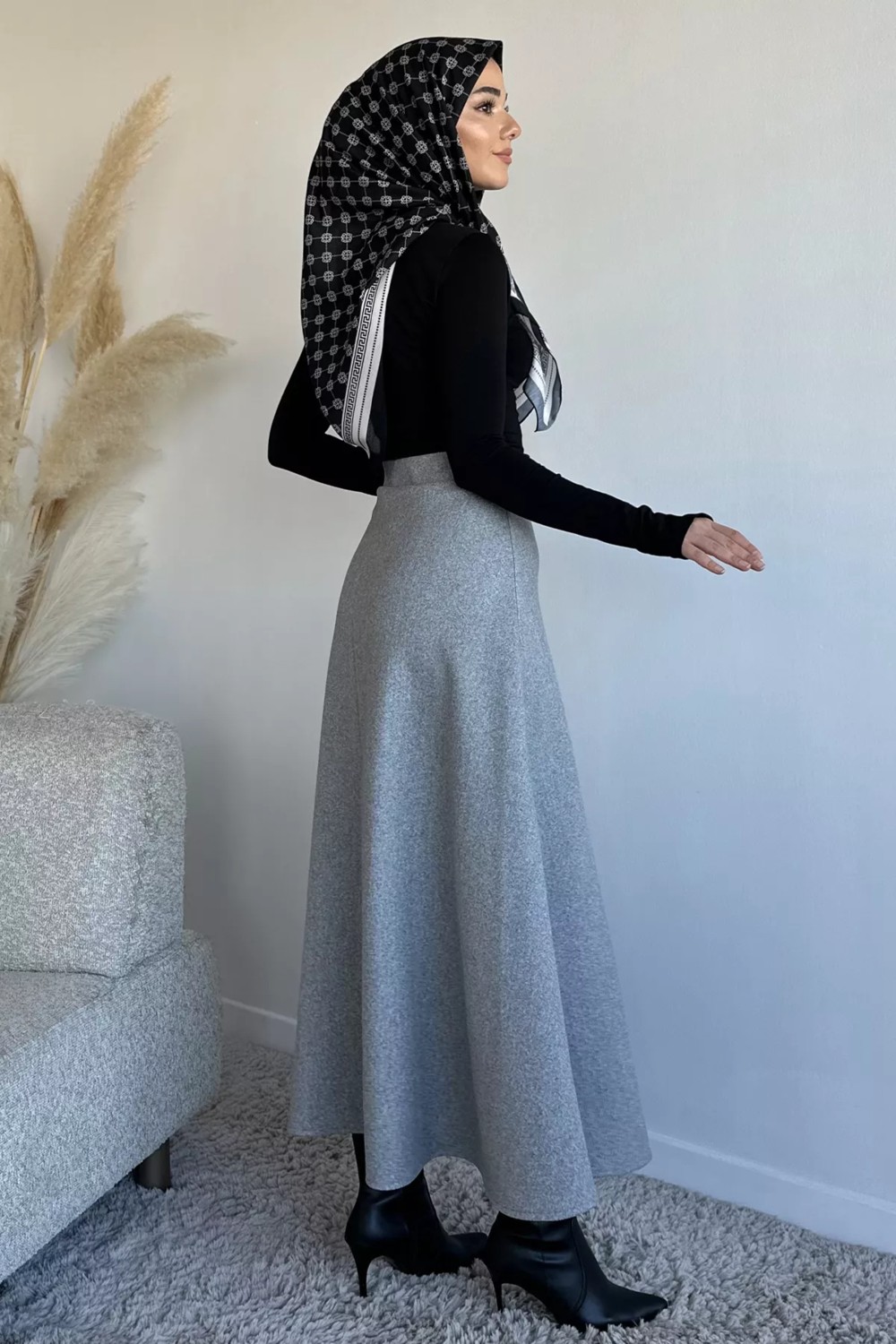 Julude Bel Lastikli Kaşe Tesettür Etek P-00019812 görsel 7