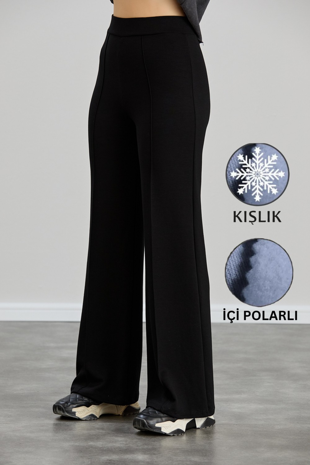 Olizza Kadın Modal Bol Paça Çımalı Yüksek Bel Beli Lastikli Yumuşak Dokulu Likralı Pantolon