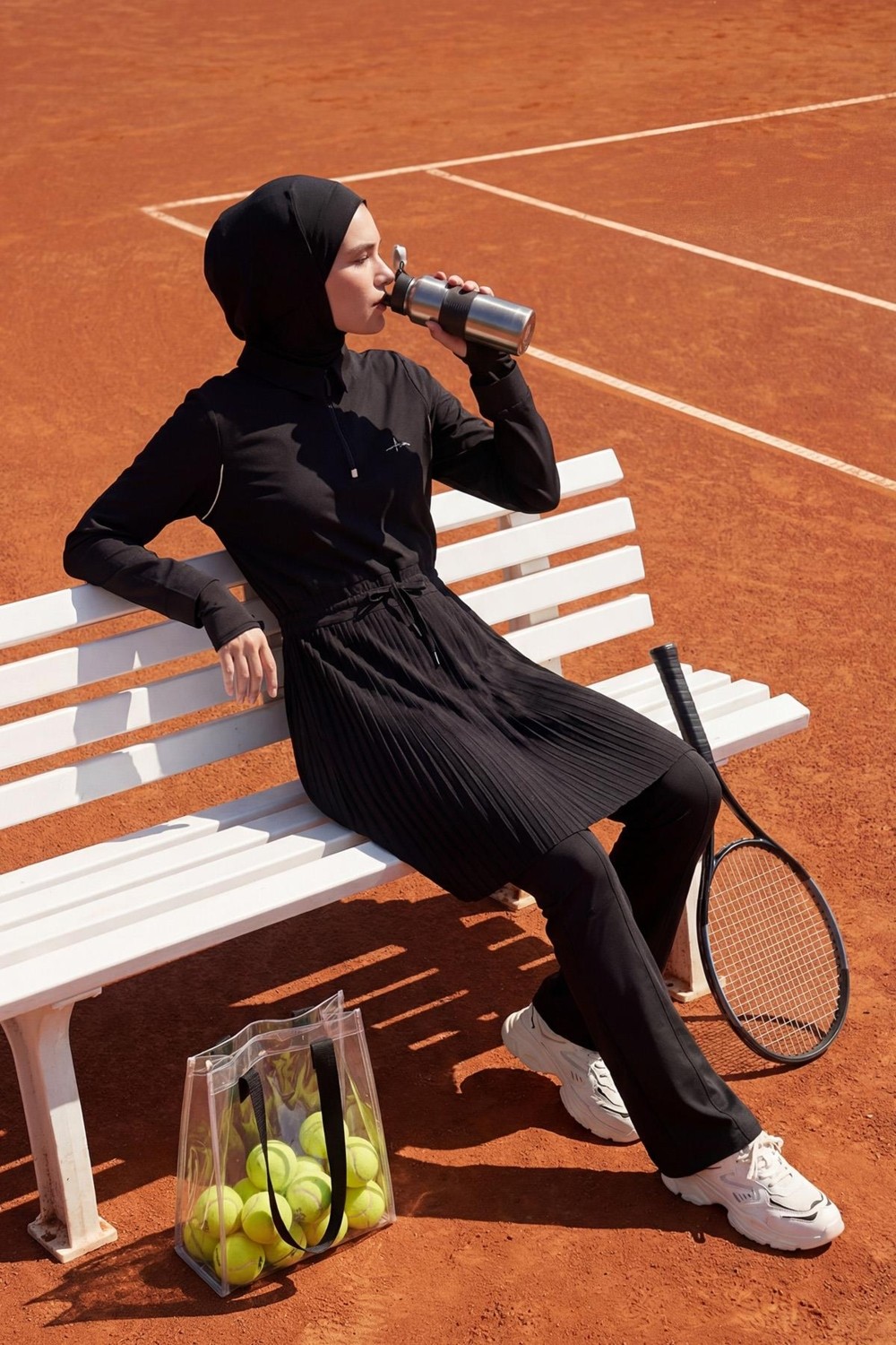 Haşema Active H-Per Fit Pileli Siyah Tesettür Tenisçi Üstü Act-41 görsel 2