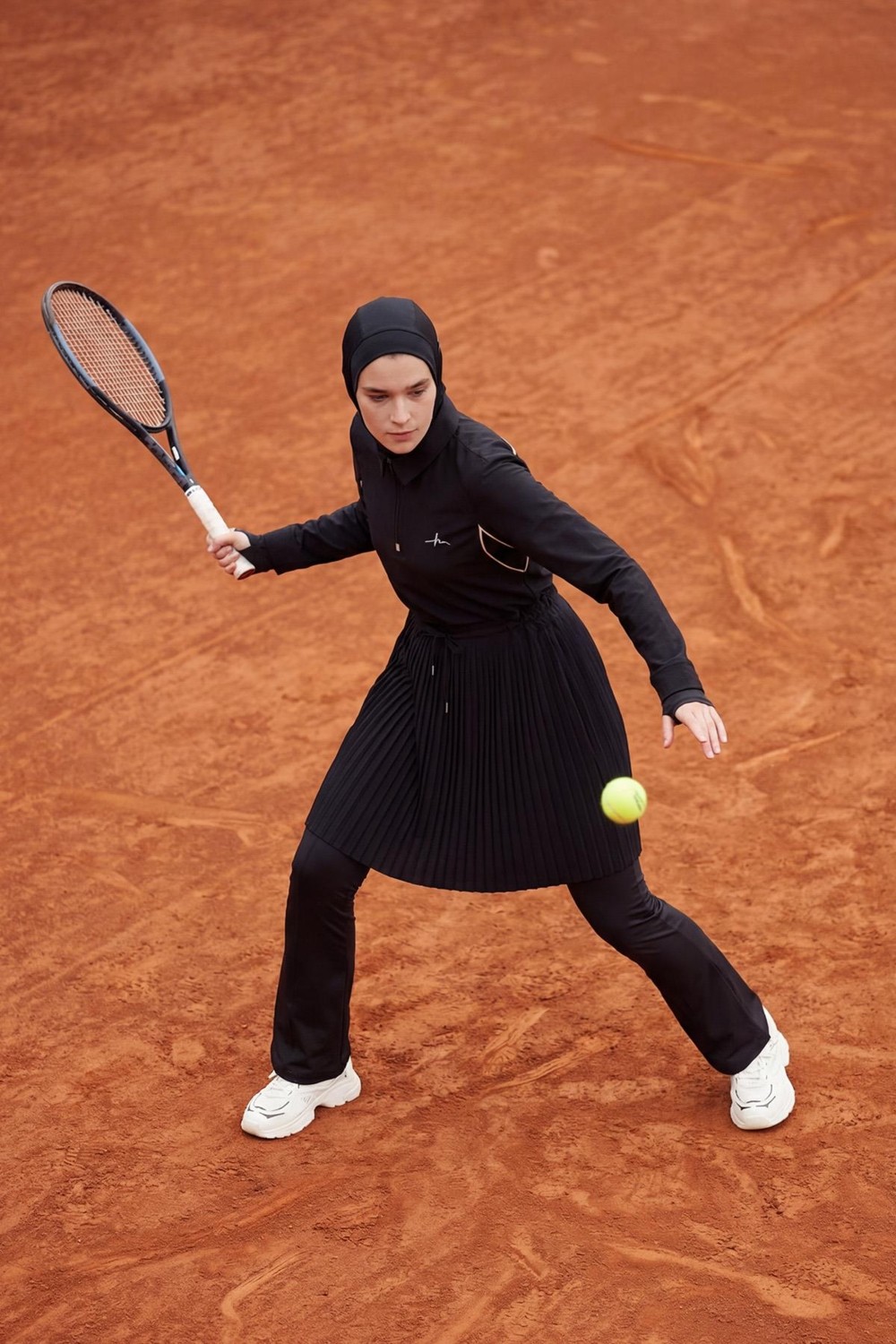 Haşema Active H-Per Fit Pileli Siyah Tesettür Tenisçi Üstü Act-41 görsel 4