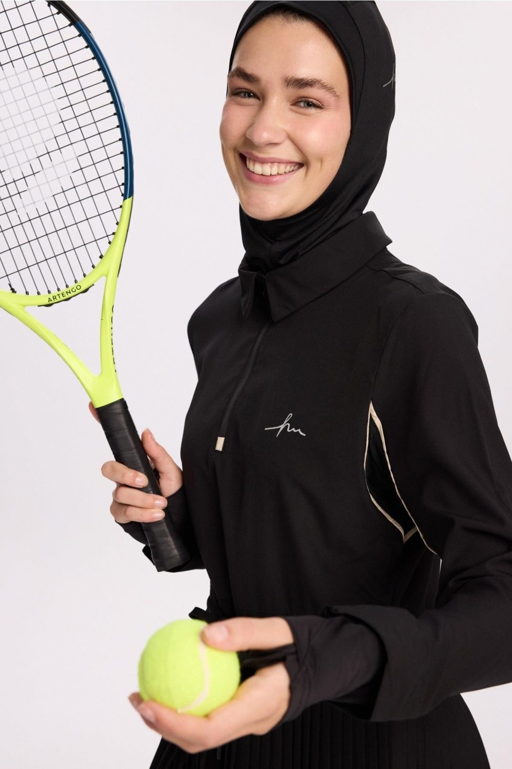 Haşema Active H-Per Fit Pileli Siyah Tesettür Tenisçi Üstü Act-41 görsel 7