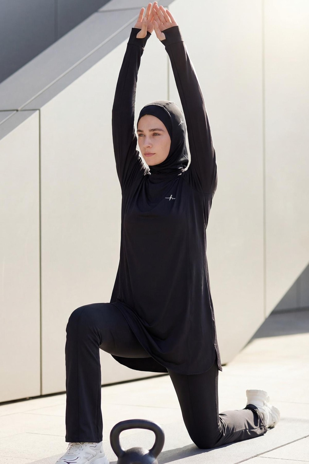 Haşema Active H-Per Fit Bisiklet Yaka Kolları Şerit Detaylı Mint Tesettür Antrenman Üstü Act-35