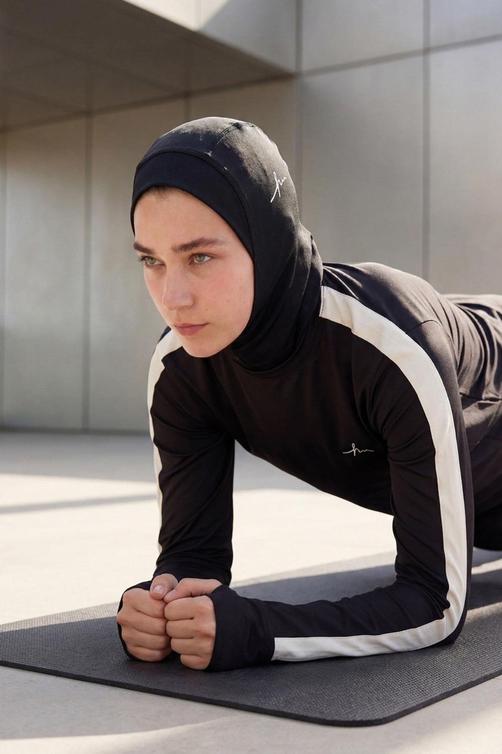 Haşema Active H-Per Fit Bisiklet Yaka Kolları Şerit Detaylı Mint Tesettür Antrenman Üstü Act-35 görsel 2