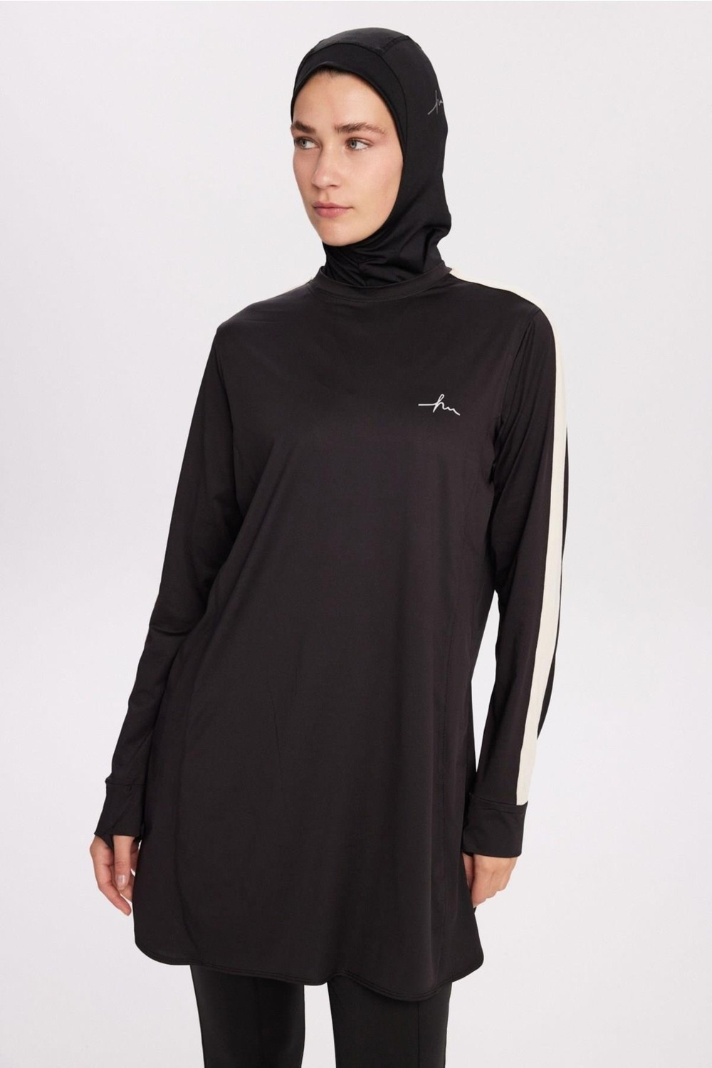 Haşema Active H-Per Fit Bisiklet Yaka Kolları Şerit Detaylı Mint Tesettür Antrenman Üstü Act-35 görsel 4