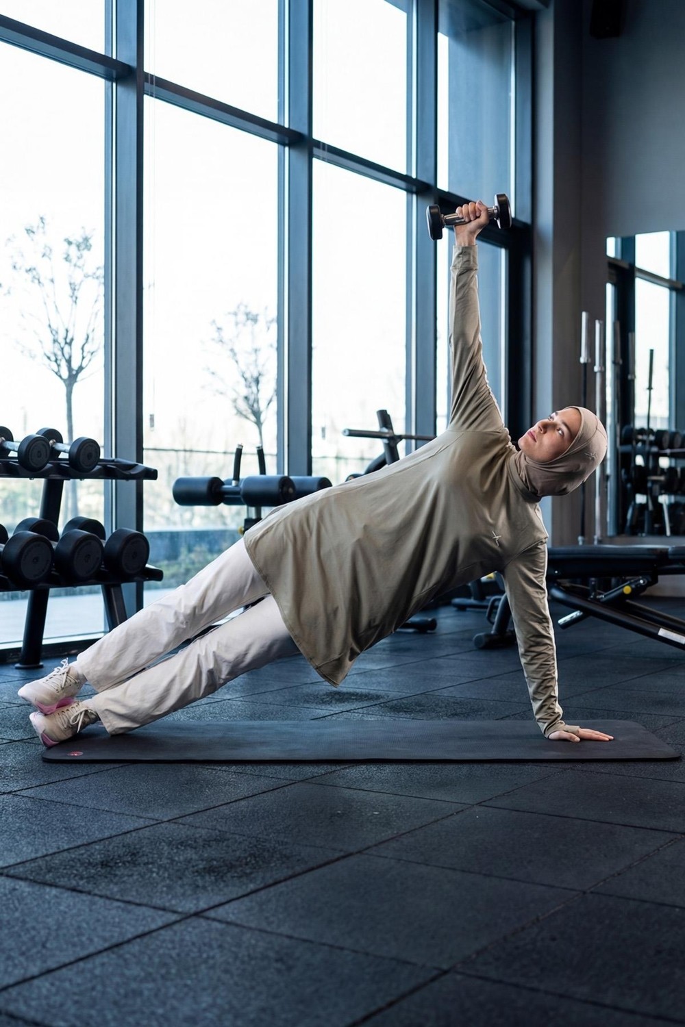 Haşema Active H-Per Fit Bisiklet Yaka Kolları Şerit Detaylı Mint Tesettür Antrenman Üstü Act-35