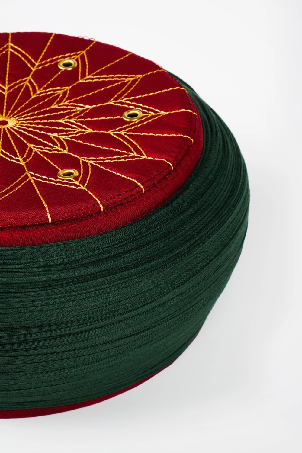 Sarıkhane Çocuk Talebe Sarığı - Yeşil Kumaş - Bordo Takke - Yuvarlak Sarım - Kuş Gözü - 6 Metre görsel 2
