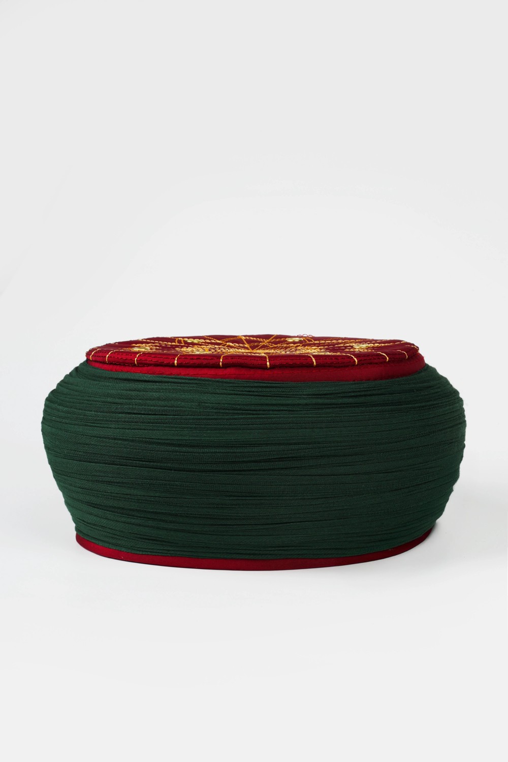 Sarıkhane Çocuk Talebe Sarığı - Yeşil Kumaş - Bordo Takke - Yuvarlak Sarım - Kuş Gözü - 6 Metre görsel 4