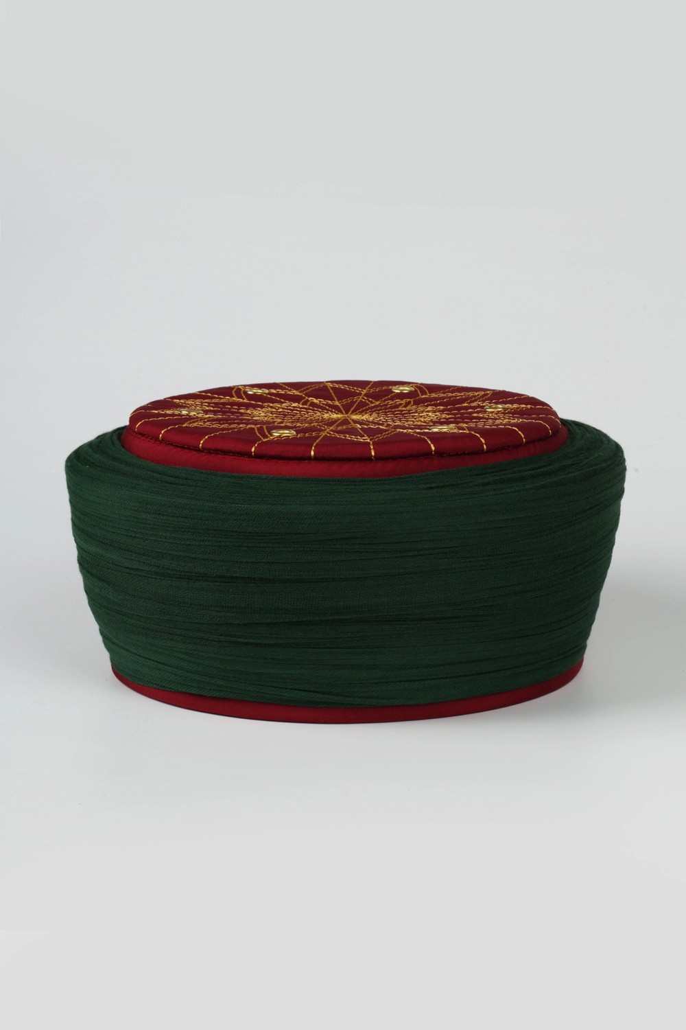 Sarıkhane Çocuk Talebe Sarığı - Yeşil Kumaş - Bordo Takke - Düz Sarım - Kuş Gözü - 6 Metre görsel 2