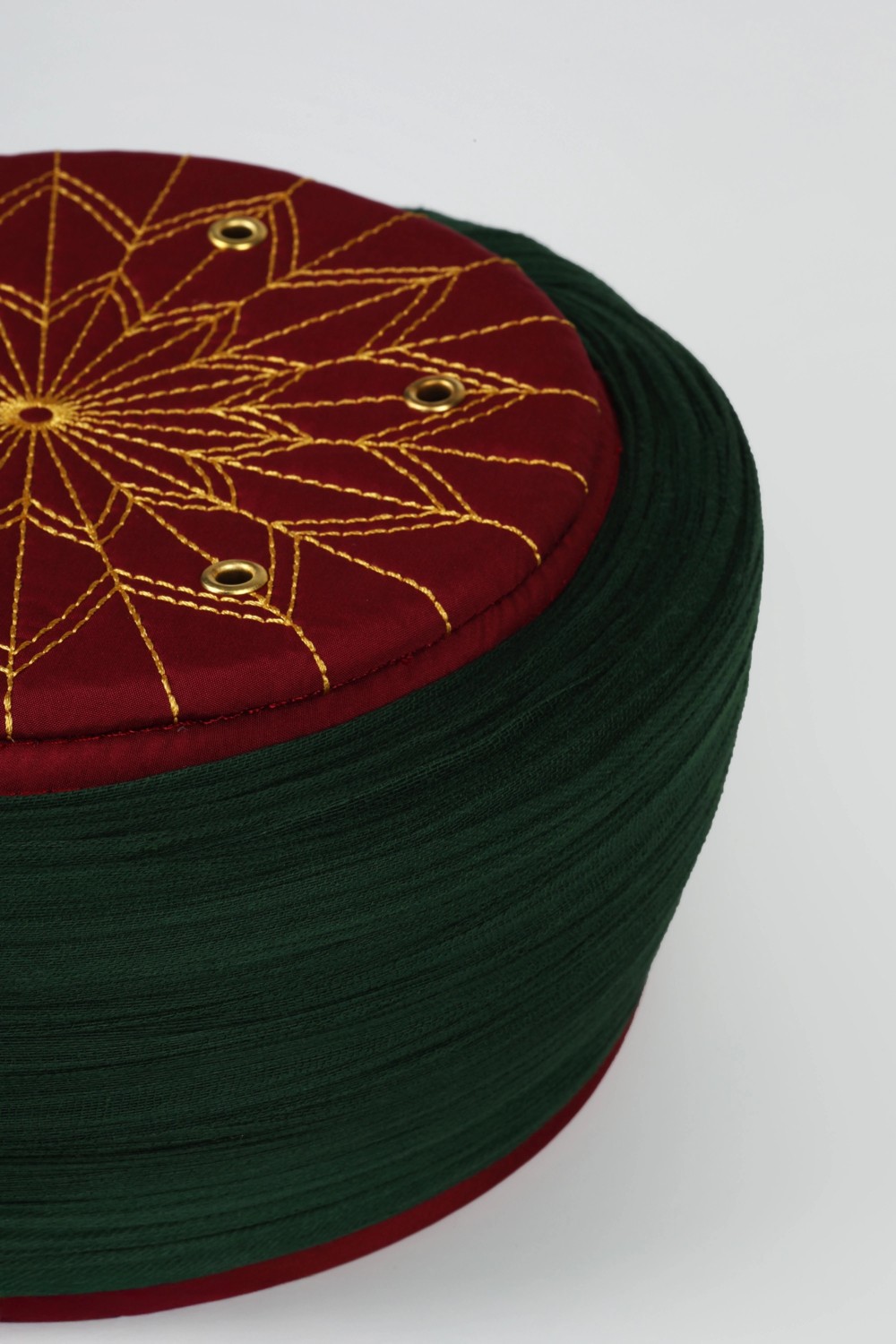 Sarıkhane Çocuk Talebe Sarığı - Yeşil Kumaş - Bordo Takke - Düz Sarım - Kuş Gözü - 6 Metre görsel 3