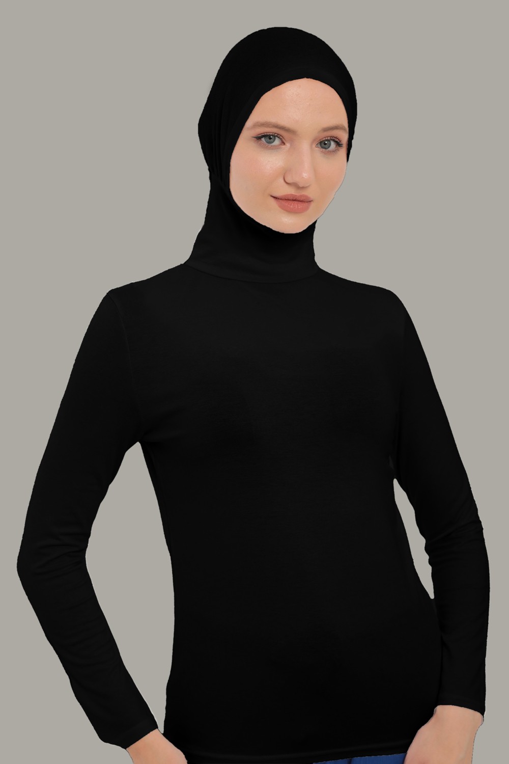 Kadın Uzun Kollu Body Boyunluklu Boneli Tam Badi Boğazlı Likralı
