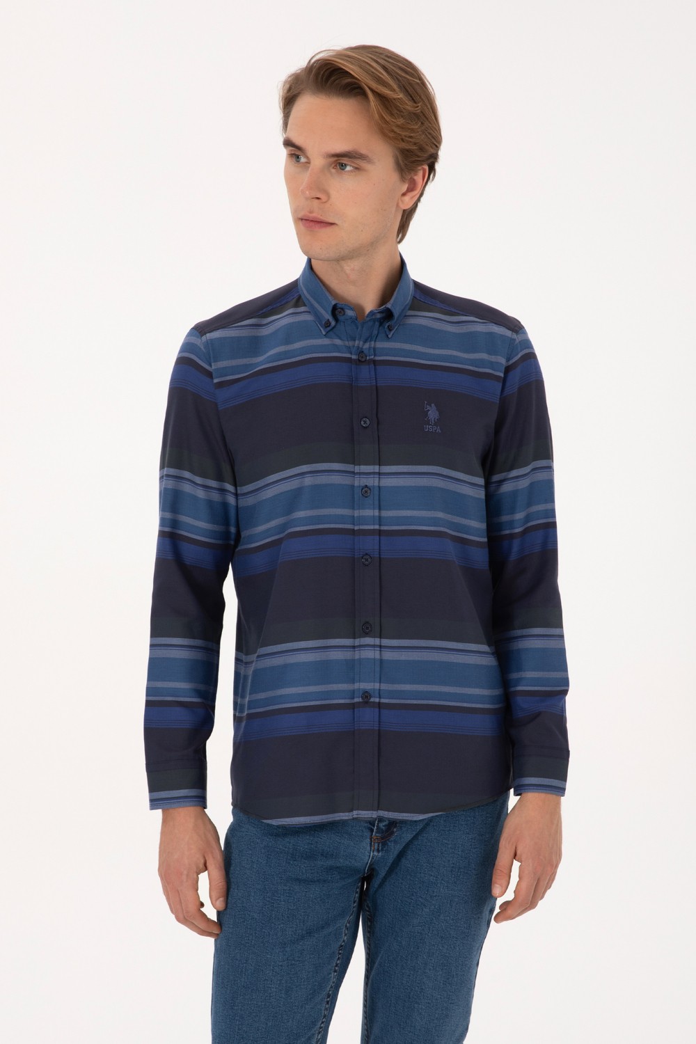 U.S. Polo Assn. Erkek Taş Uzun Kollu Raporlu Gömlek 50316648-VR049 görsel 3