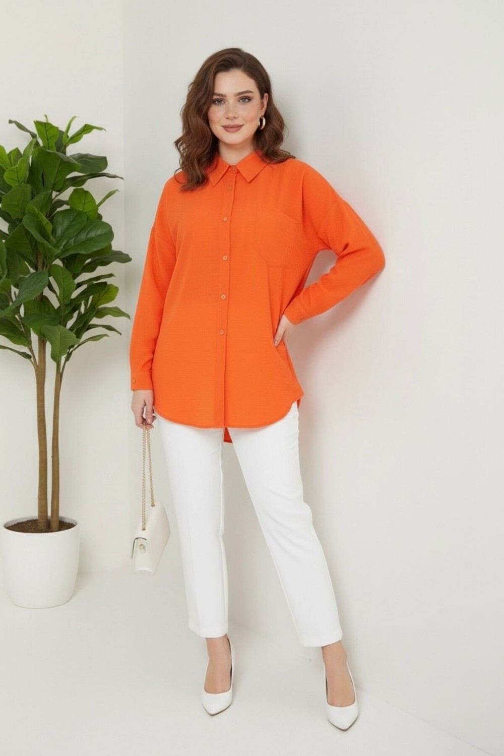 Hiramir Kadın Oversize Yeni Sezon Pera Keten Gömlek görsel 7