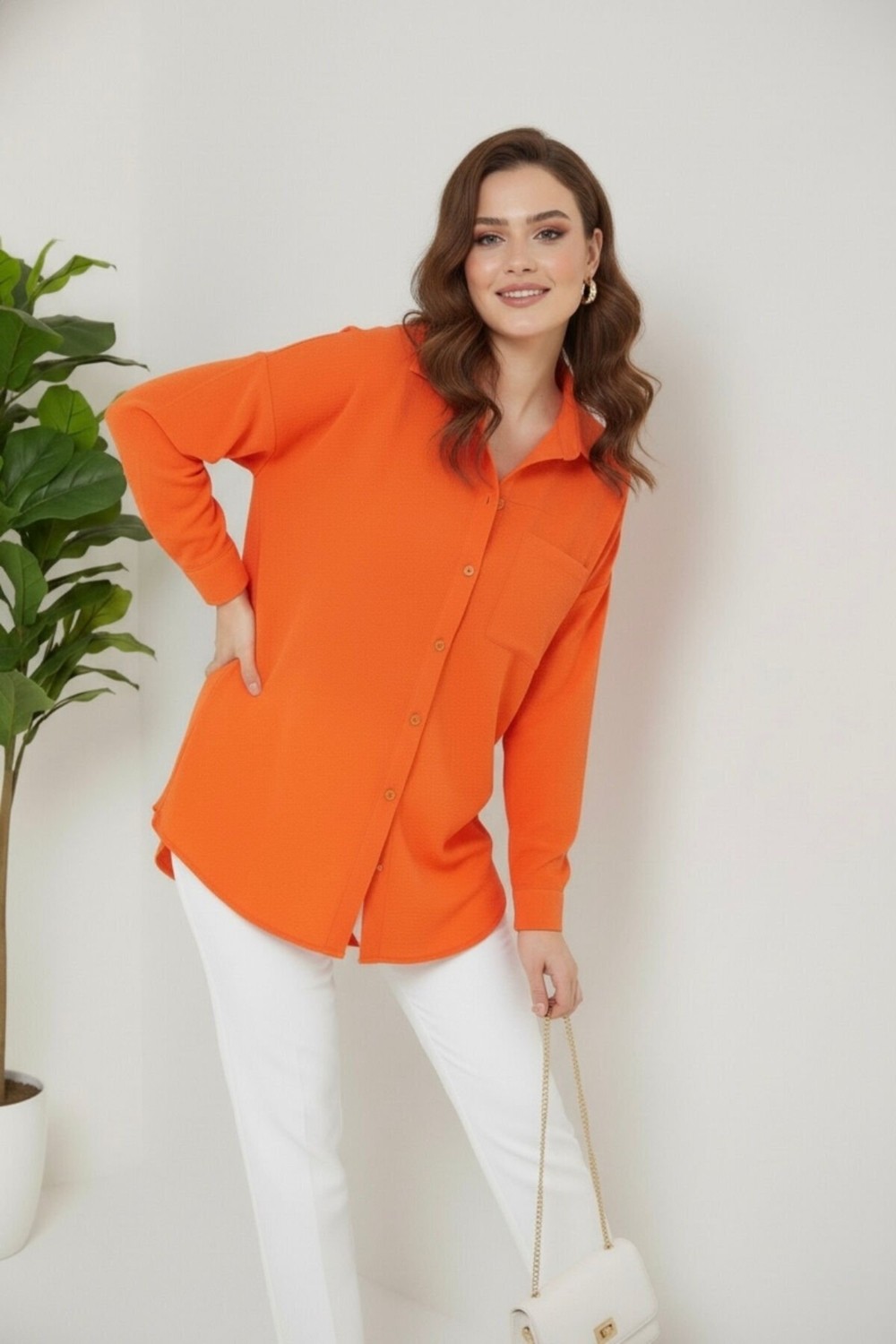 Hiramir Kadın Oversize Yeni Sezon Pera Keten Gömlek görsel 8