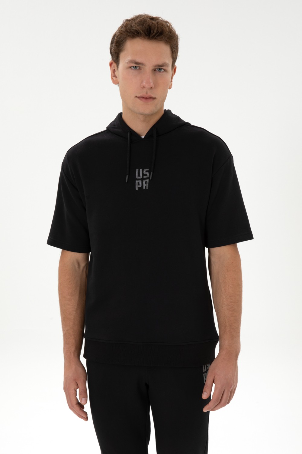 U.S. Polo Assn. Erkek Comfort Fit Kapüşonlu Kısa Kollu Siyah Sweatshirt 50320030-VR046 görsel 8