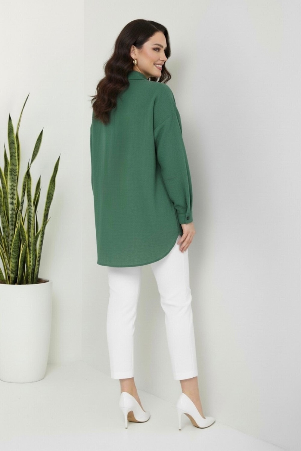 Hiramir Kadın Oversize Yeni Sezon Pera Keten Gömlek görsel 4