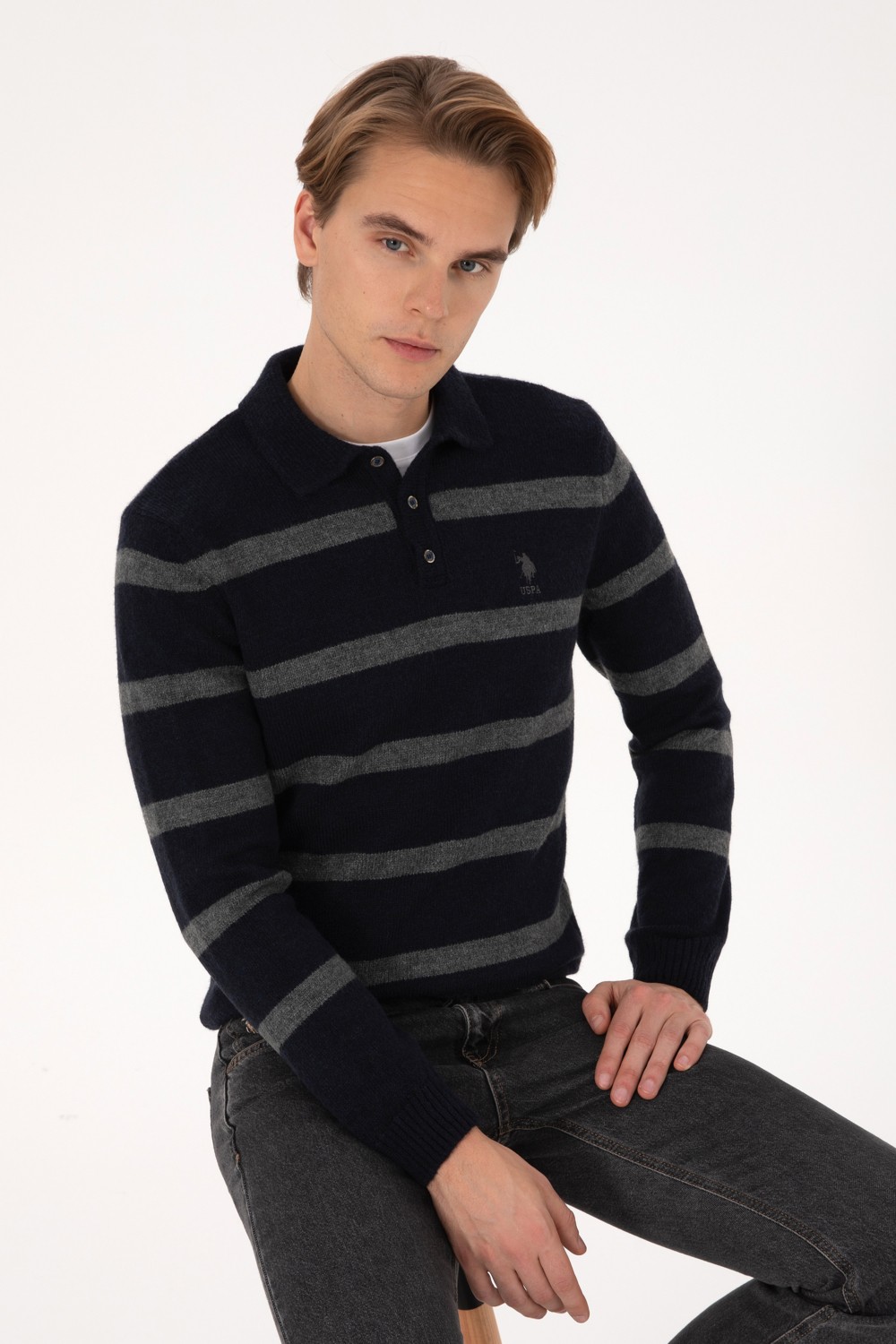 U.S. Polo Assn. Erkek Regular Fit Polo Yaka Lacivert Kazak 50315036-VR033