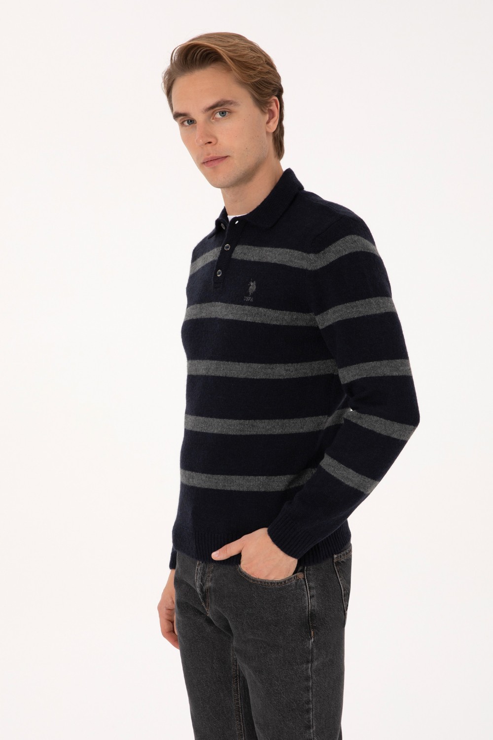 U.S. Polo Assn. Erkek Regular Fit Polo Yaka Lacivert Kazak 50315036-VR033 görsel 3
