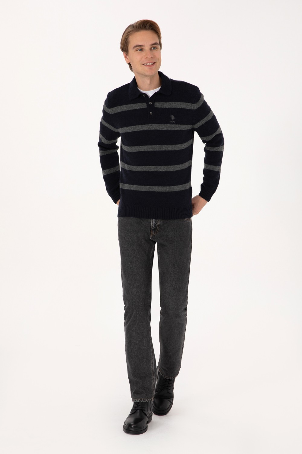 U.S. Polo Assn. Erkek Regular Fit Polo Yaka Lacivert Kazak 50315036-VR033 görsel 4