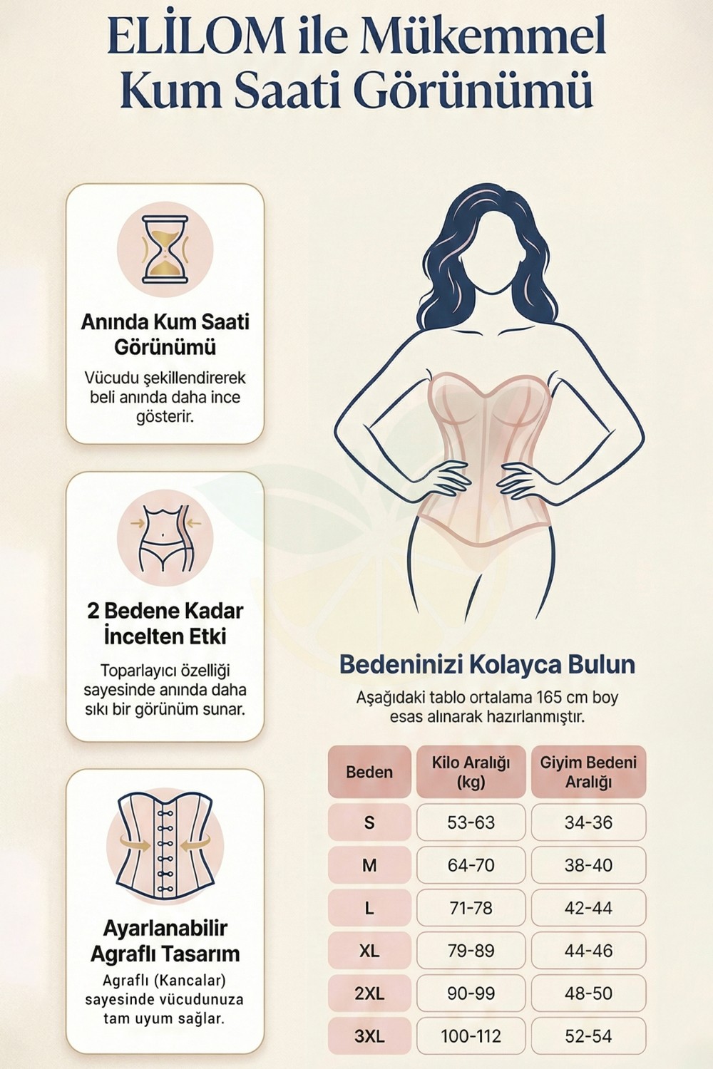 Elilom Agraflı Zıbın Korse, Kum Saati Görünümü Veren, 2 Beden Küçülten Toparlayıcı - Rena - Siyah görsel 3