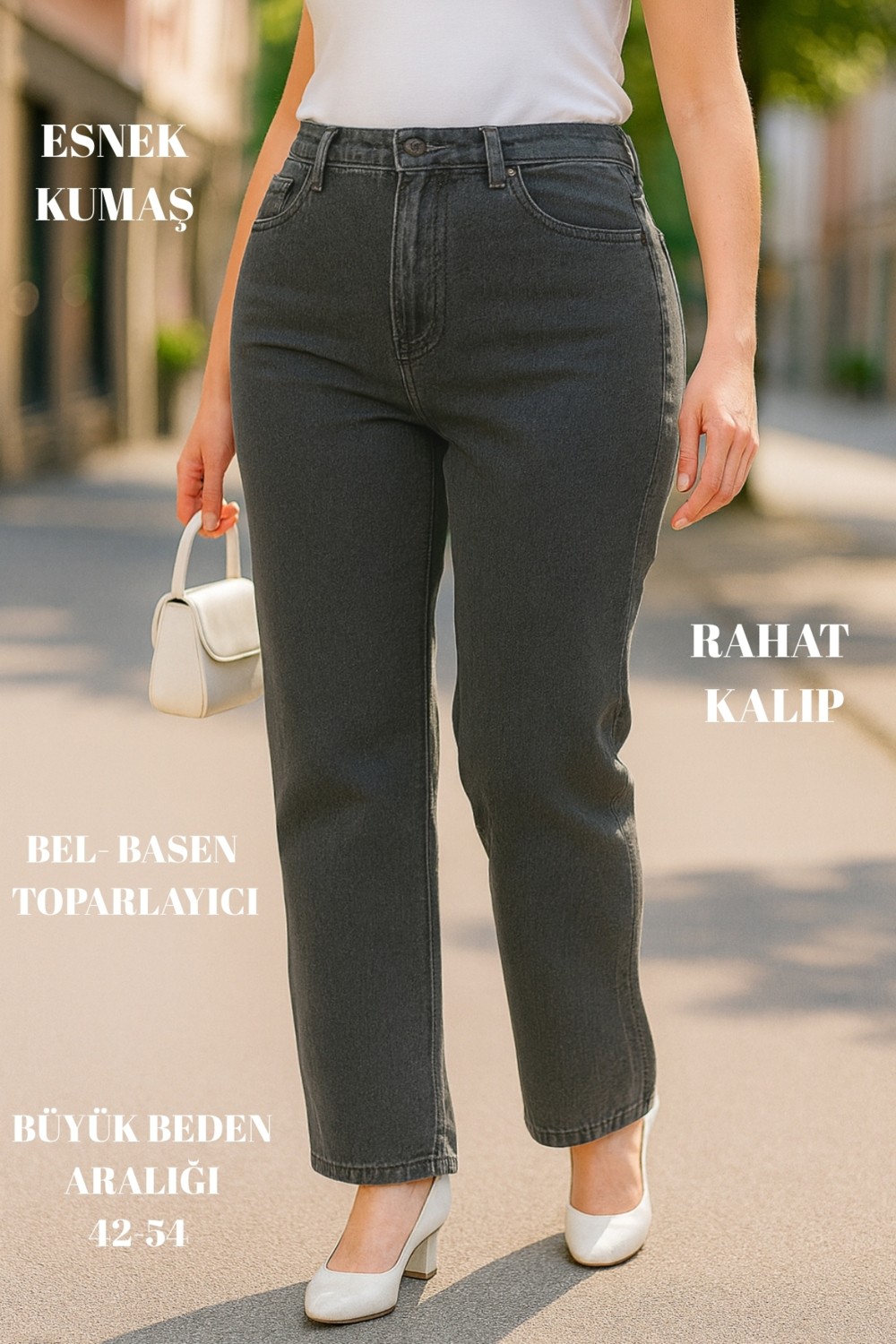 Cedy Denim Cedy Denım - Kadın Büyük Beden Boru Paça Yüksek Bel Regular Fit Likralı Pantolon C626