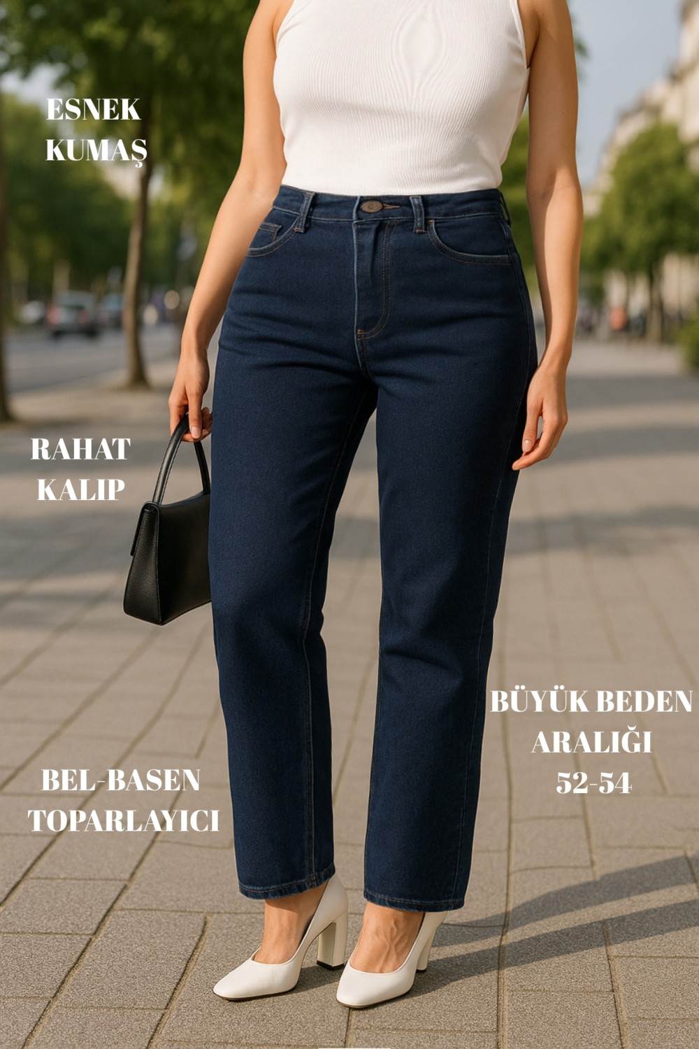 Cedy Denim Cedy Denım - Kadın Büyük Beden Boru Paça Yüksek Bel Regular Fit Likralı Pantolon C626