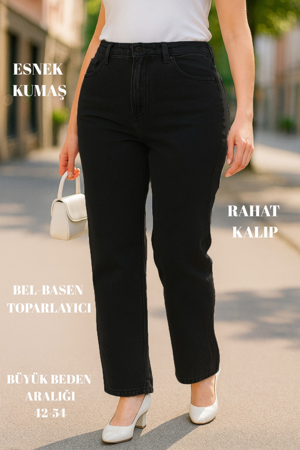 Cedy Denim Cedy Denım - Kadın Büyük Beden Boru Paça Yüksek Bel Regular Fit Likralı Pantolon C626