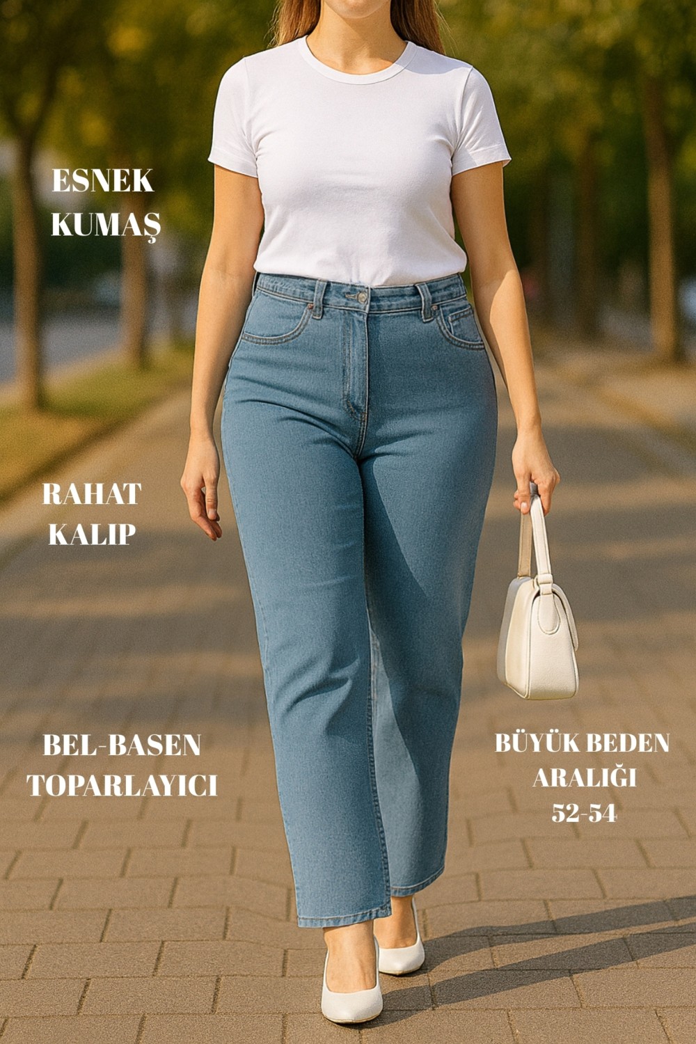 Cedy Denim Cedy Denım - Kadın Büyük Beden Boru Paça Yüksek Bel Regular Fit Likralı Pantolon C626