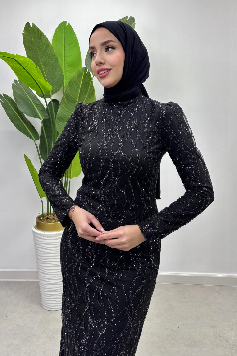 Tesettür Diyarı Kadın İşlemeli Tesettür Abiye- Siyah görsel 4