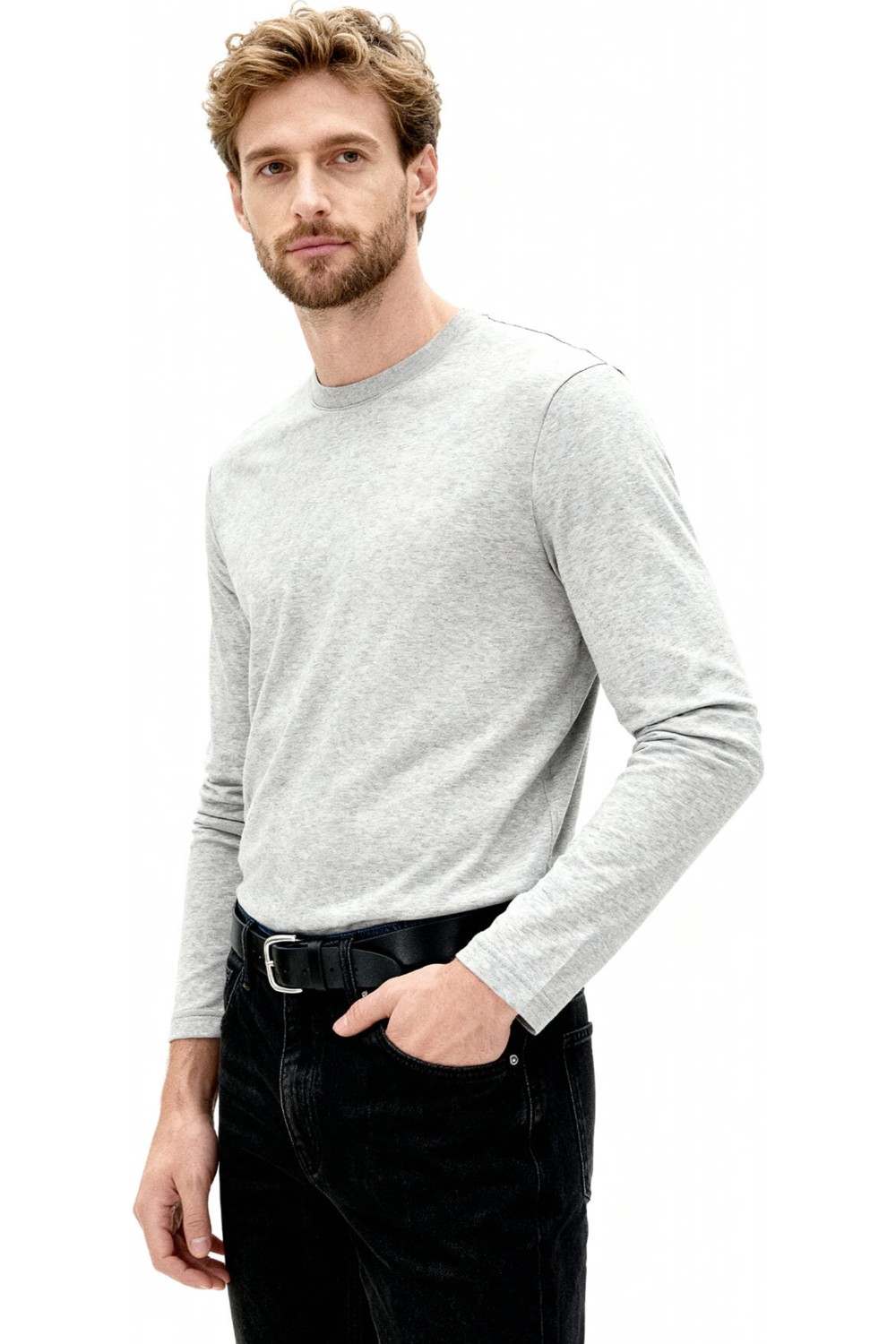Tommy Life Koyu Bej Standart Fit Basic O Yaka Uzun Kollu İnce Erkek T-Shirt - 87997 görsel 2