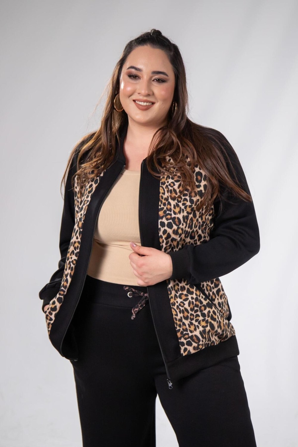 Roxxlen 333174 Kadın Büyük Beden Bnej Fermuarlı Leoparlı Sweat görsel 7