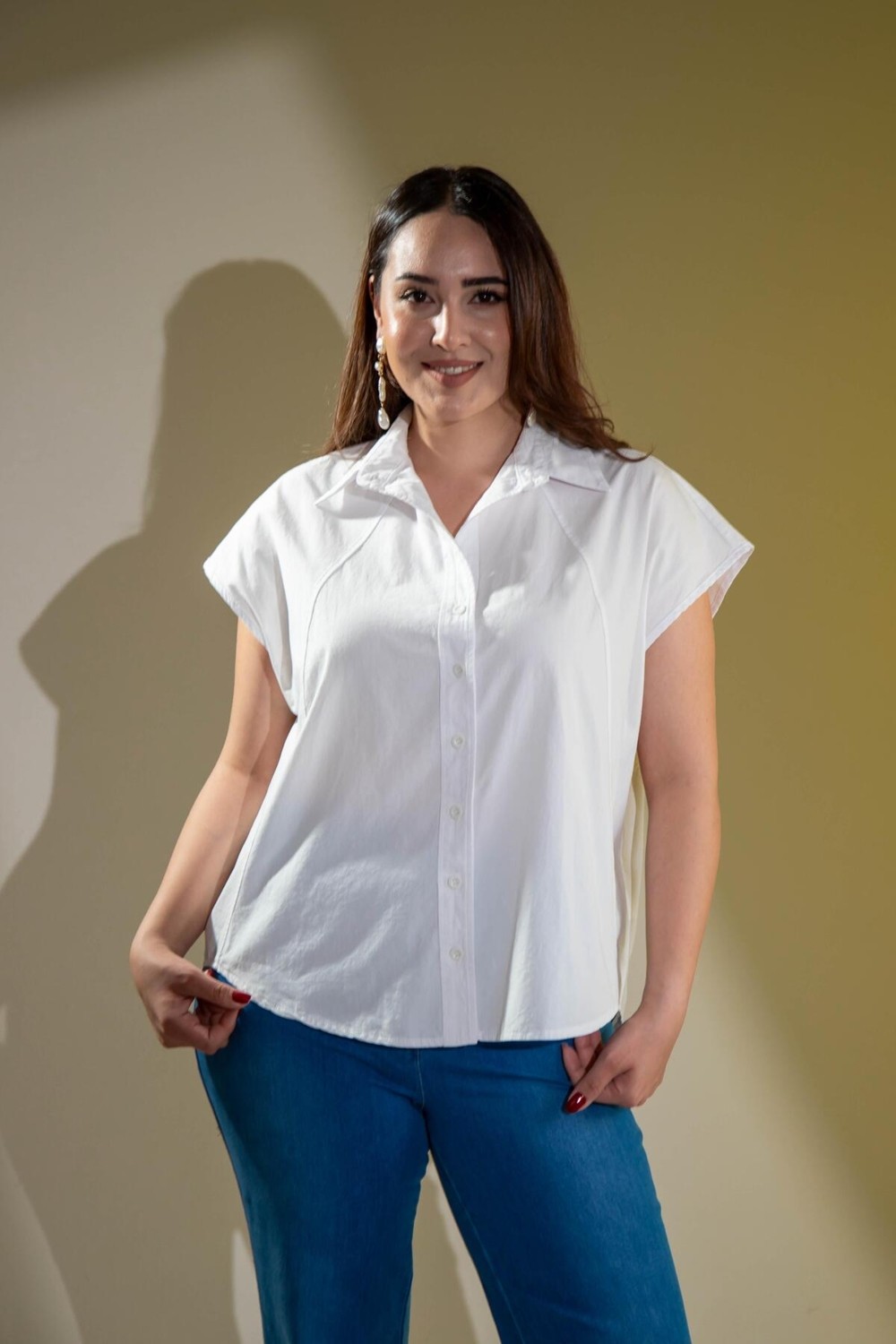 Roxxlen 1212560 Kolsuz Poplin Gömlek görsel 3