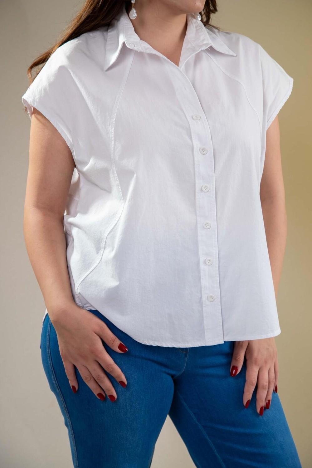 Roxxlen 1212560 Kolsuz Poplin Gömlek görsel 5
