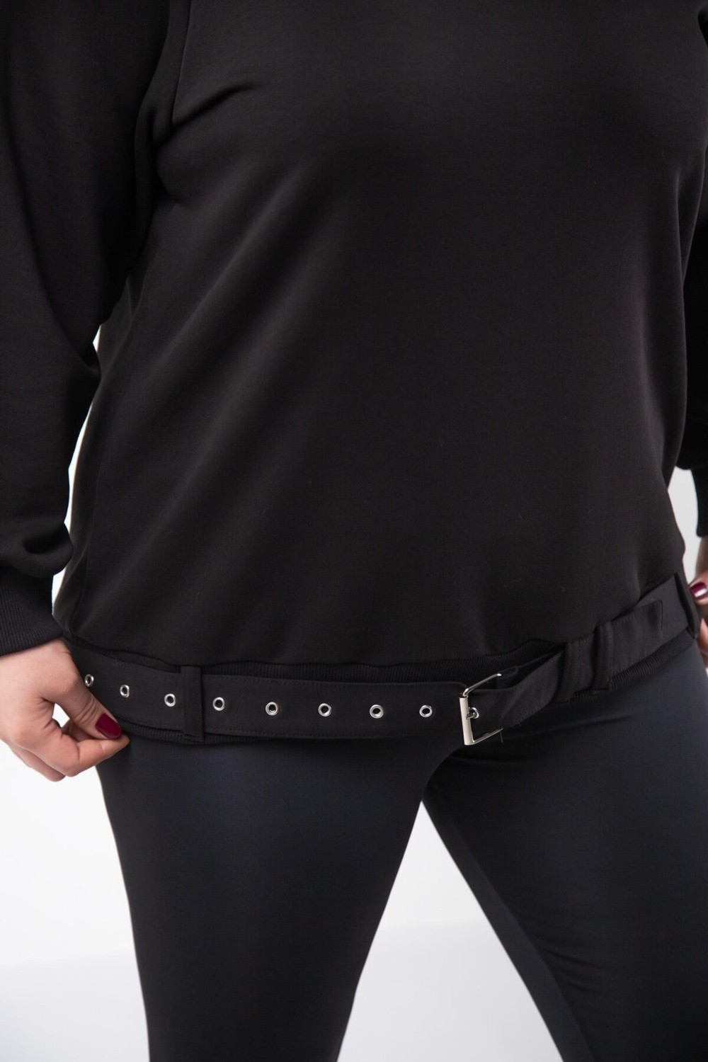 Roxxlen 3330216 Kadın Büyük Beden Siyah Kemer Detaylı Sweat görsel 7