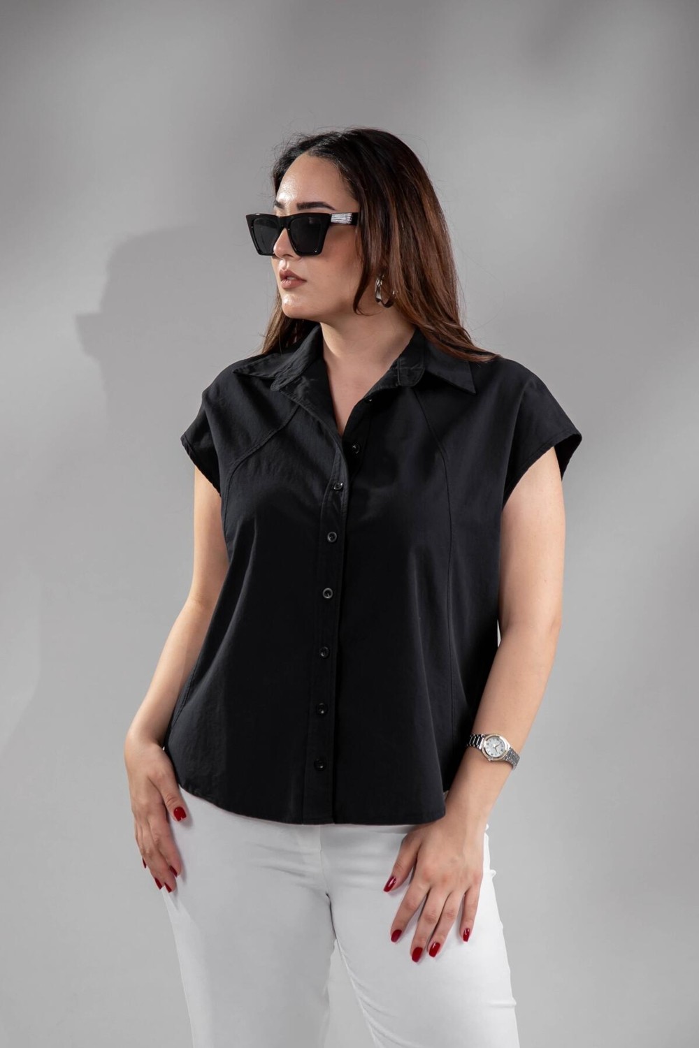 Roxxlen 1212560 Kolsuz Poplin Gömlek görsel 4