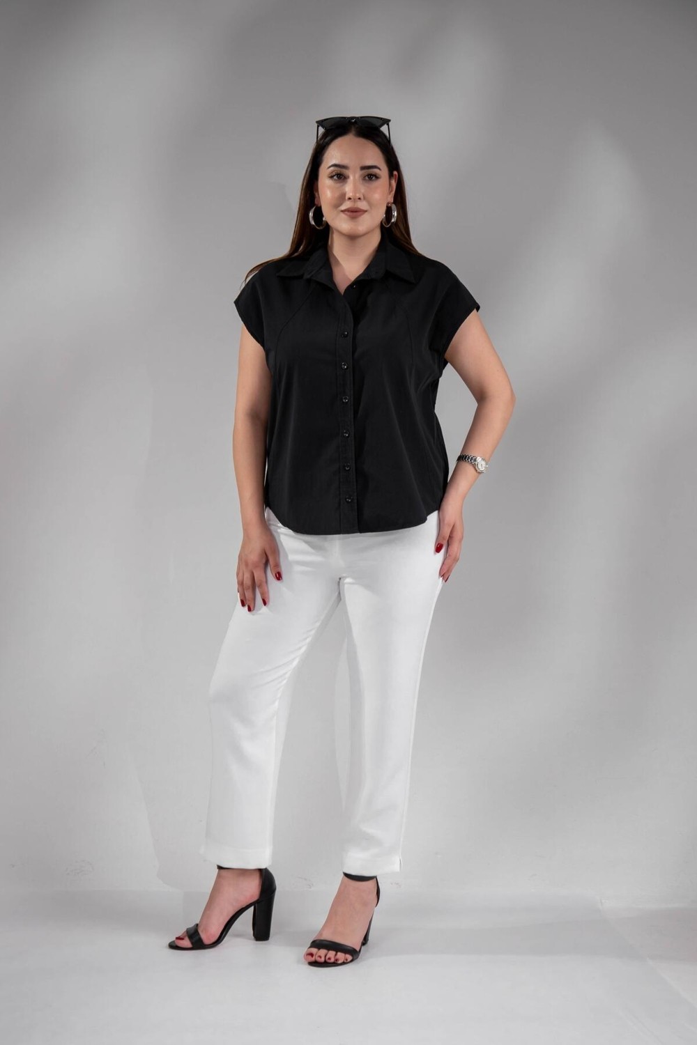 Roxxlen 1212560 Kolsuz Poplin Gömlek görsel 6