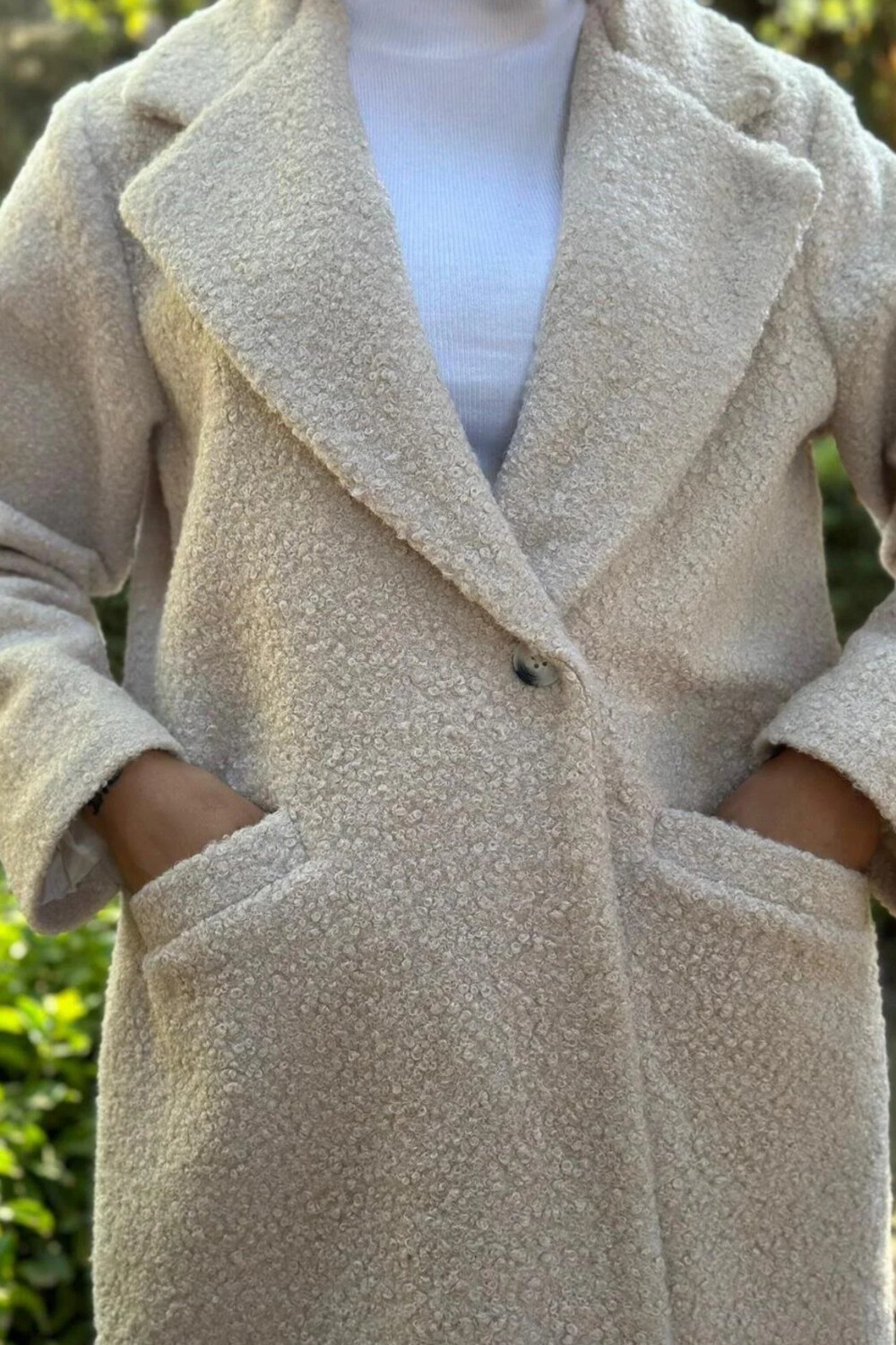 Tesettür Diyarı Oversize Buklet Kaban- Bej Standart (36-42 Uyumlu) görsel 4