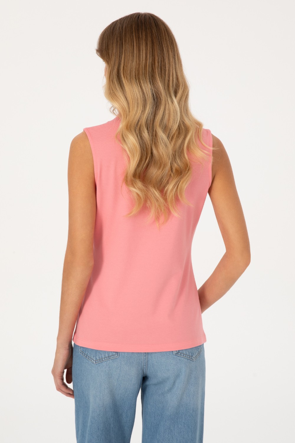 U.S. Polo Assn. Kadın Pembe Polo Yaka Yarım Fermuarlı Tişört 50324852-VR041 görsel 5