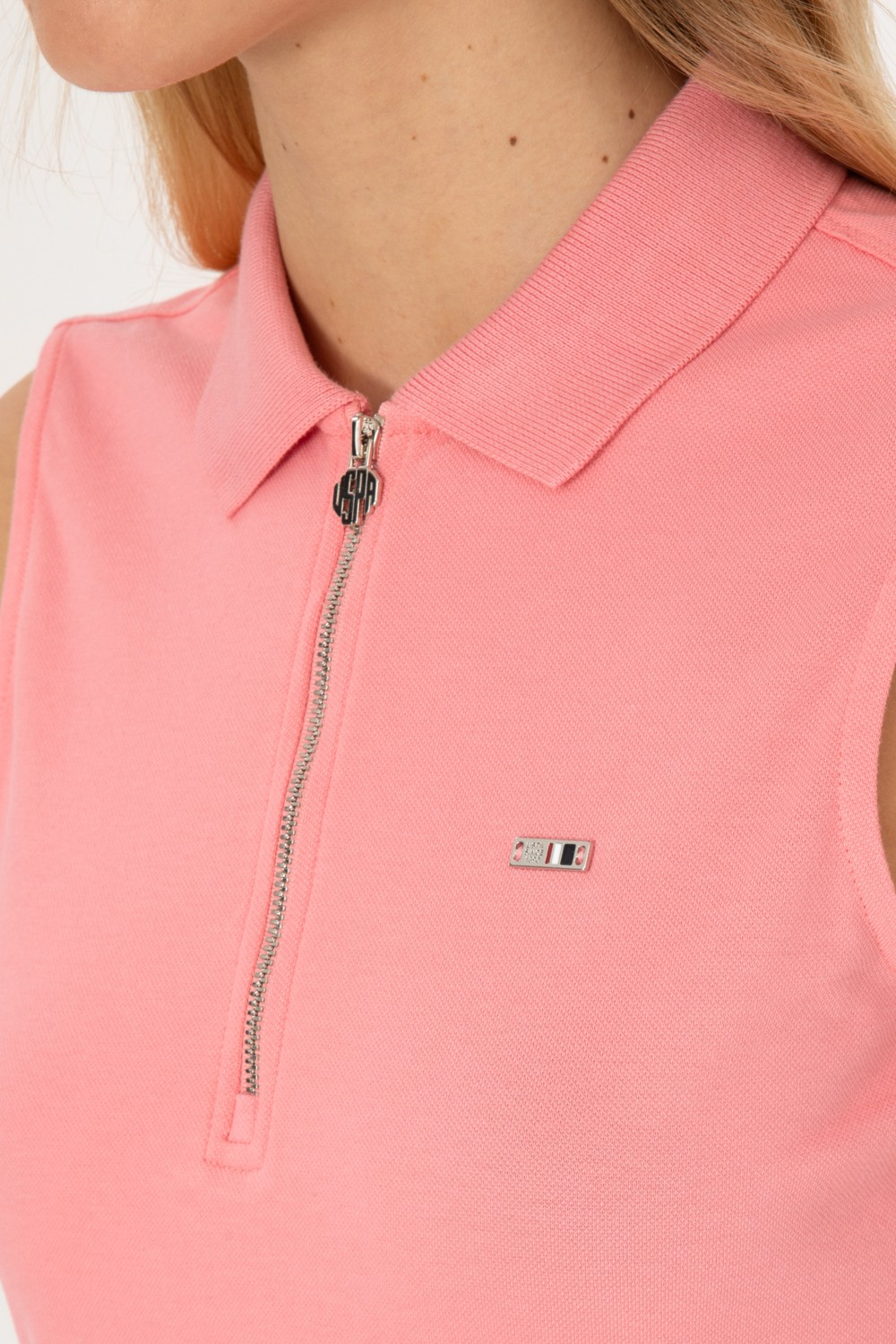 U.S. Polo Assn. Kadın Pembe Polo Yaka Yarım Fermuarlı Tişört 50324852-VR041 görsel 7
