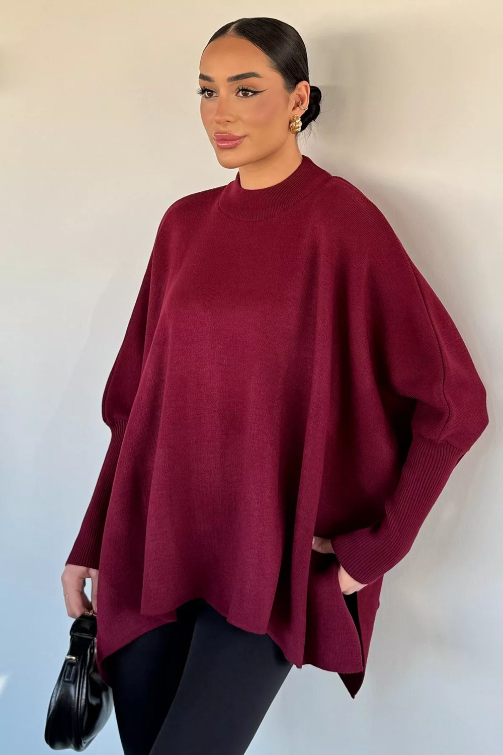 Gülseli Kadın Bisiklet Yaka Düz Renk Triko Panço P-00018933 görsel 6